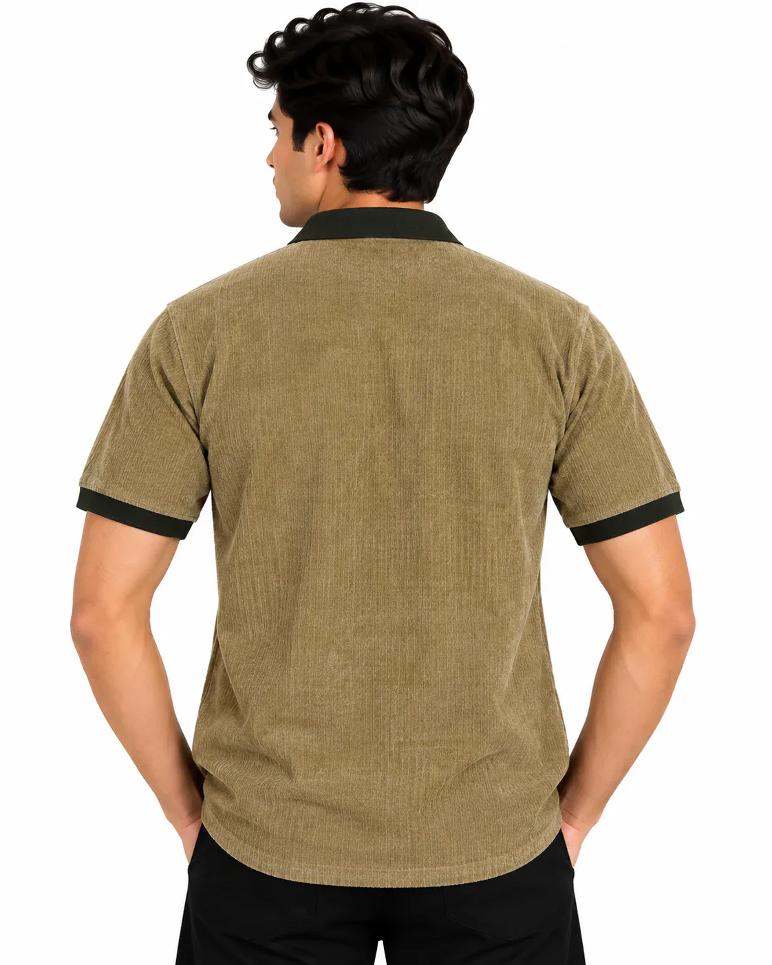 Contrast Collar Polo in Khaki — back